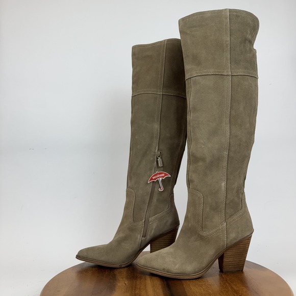 New Womens Blondo Windie Taupe Suede Waterproof Heeled Over The Knee Boot Size 7 - Picture 2 of 10